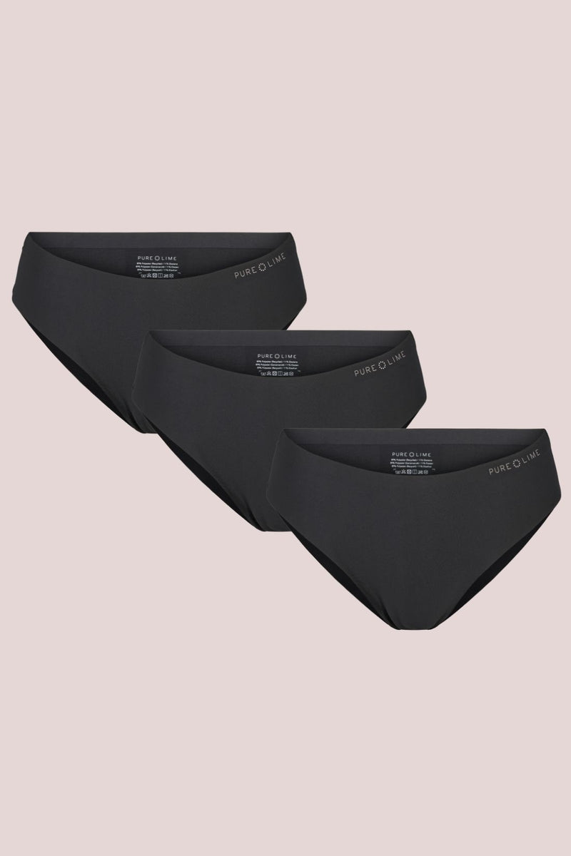 Pure Lime Invisible Brazilian 3 pack Thong 2001 Black/Black