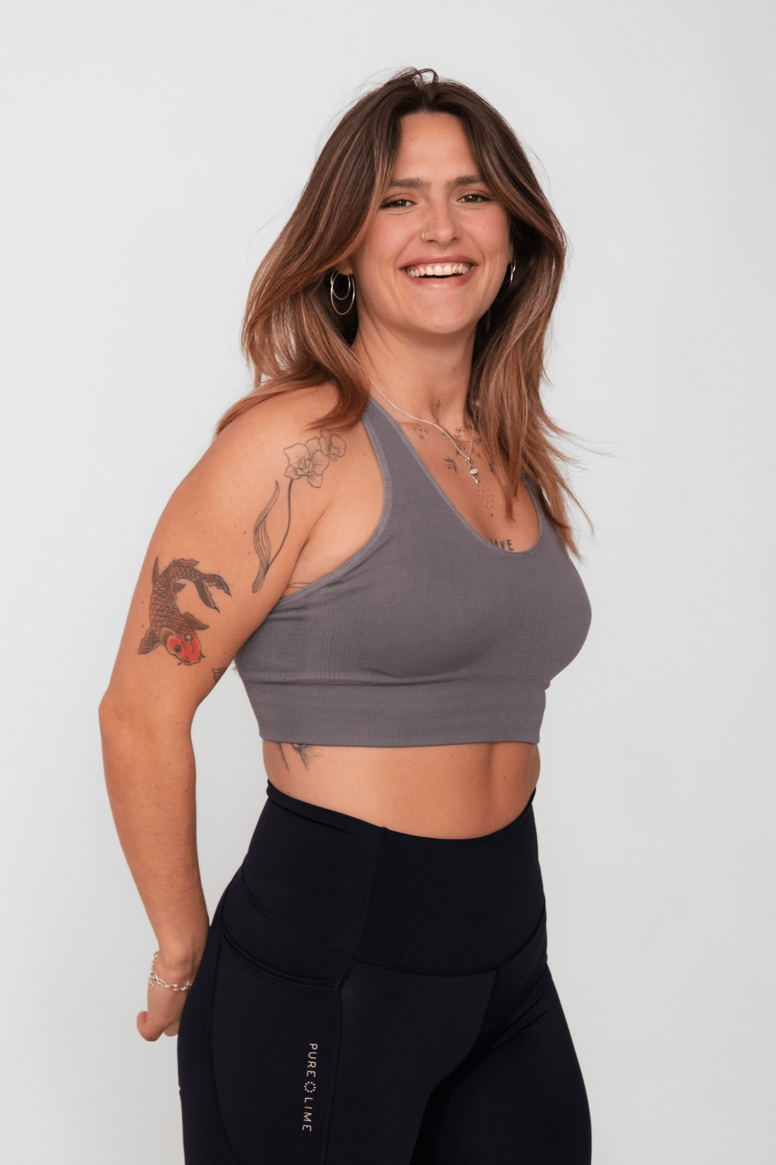 Pure Lime Seamless Rib Top Bra Top 3612 Volcanic Glass