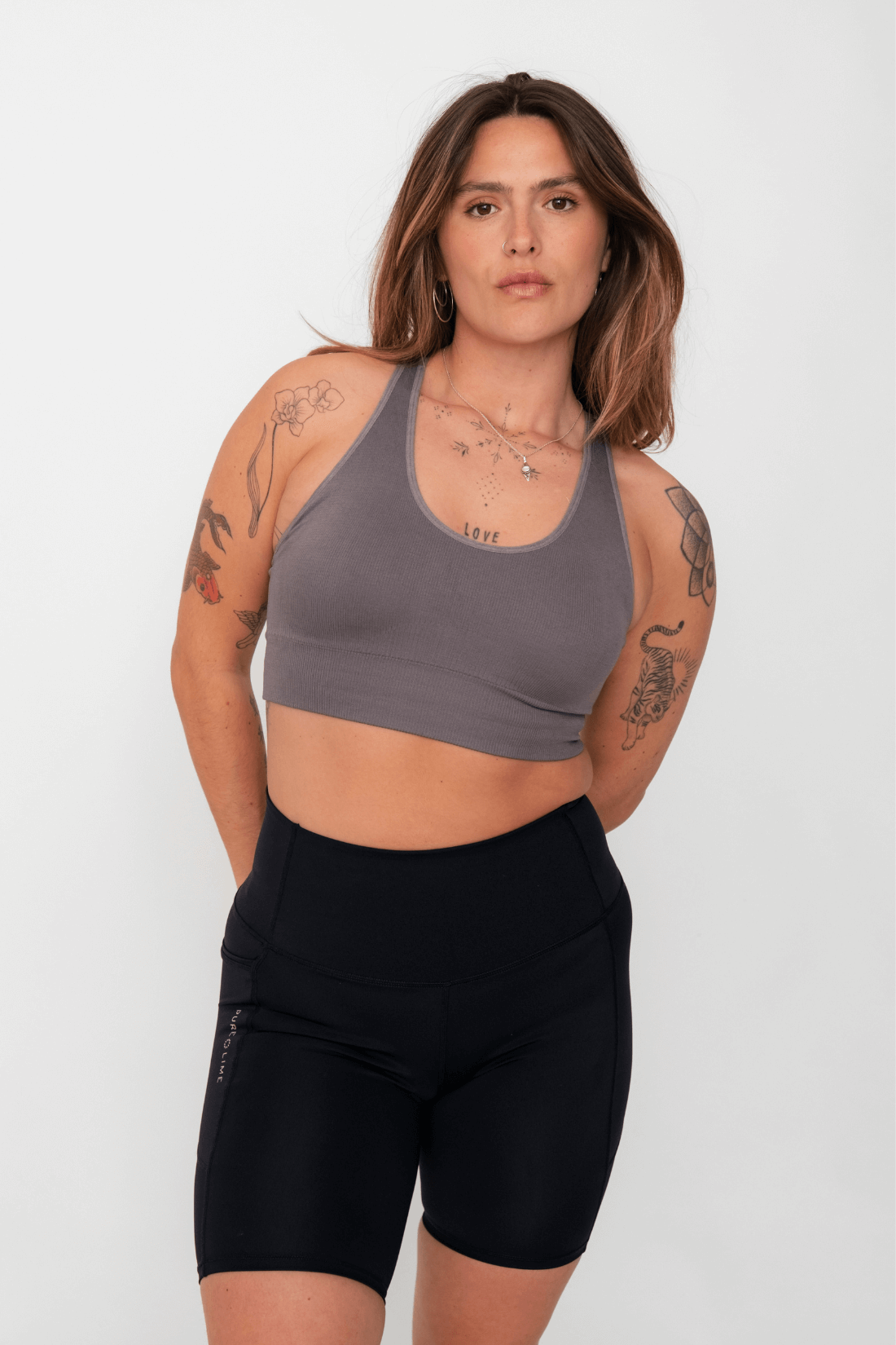 Pure Lime Seamless Rib Top Bra Top 3612 Volcanic Glass