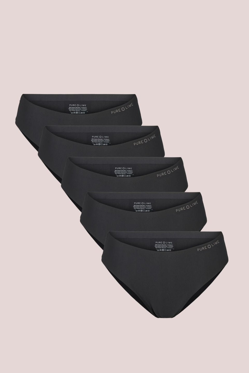 Pure Lime Invisible Brazilian 5 pack Thong 2001 Black/Black