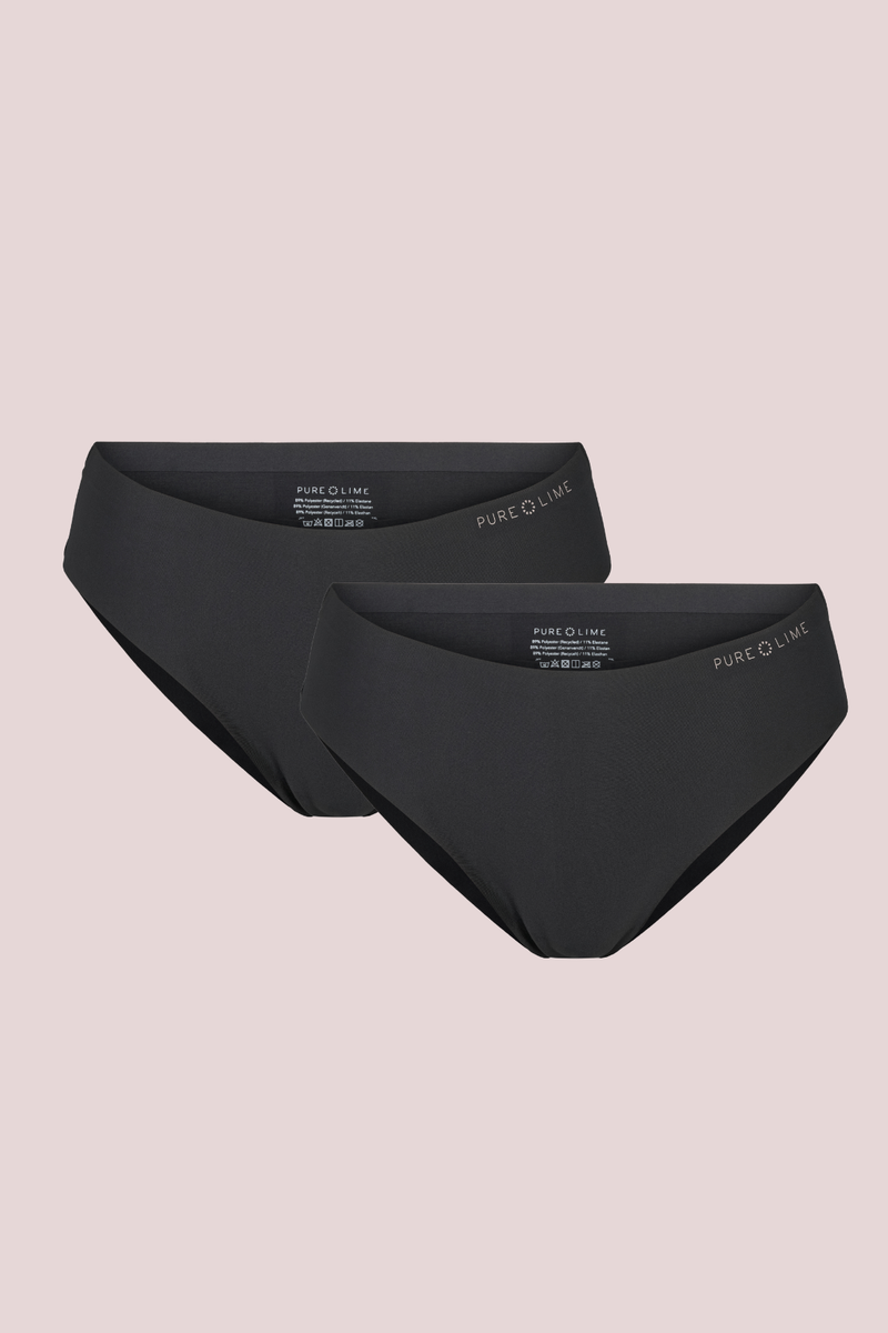 Pure Lime Invisible Microfiber Brazillian 2-Pack Thong 2001 Black/Black