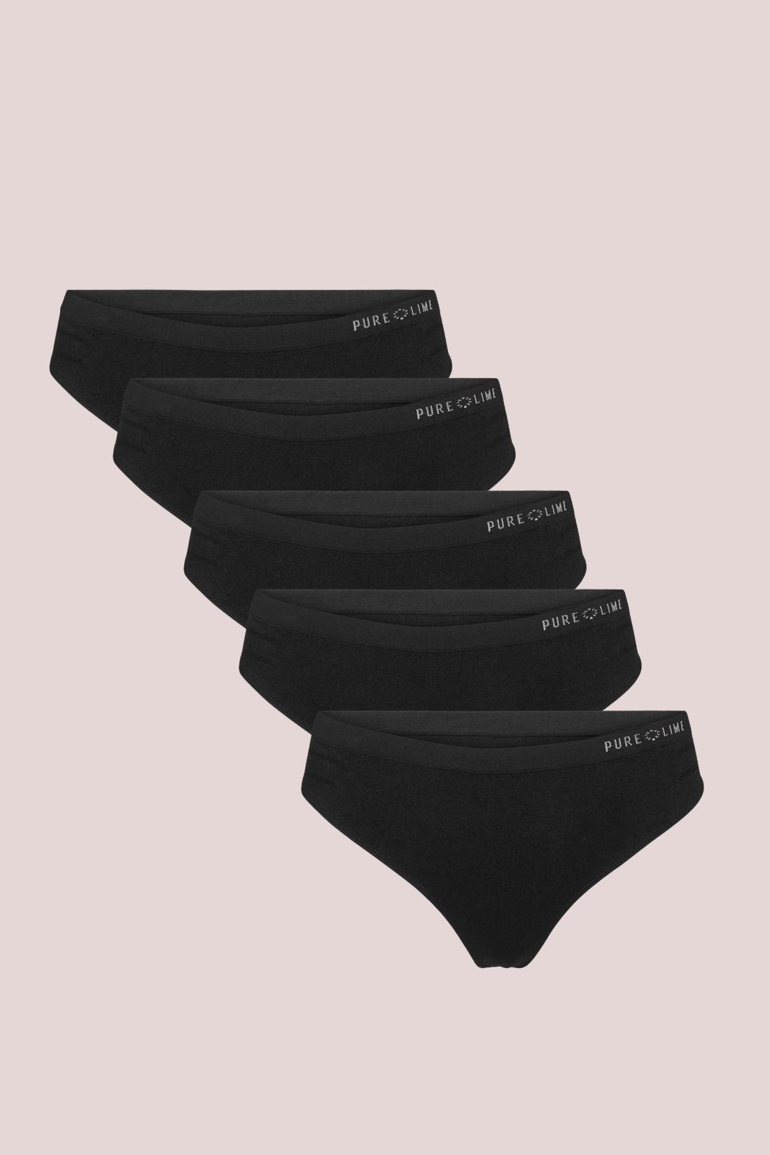 Pure Lime Pure Lime recycled Seamless Thong 5 pack Thong 2000 Black